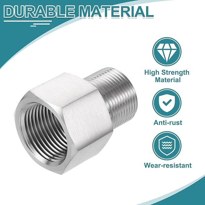 uxcell Pipe Fitting Reducing Adapter, M24 Male x 3/4" NPT Female 304 Stainless Steel Reducer Connector for Water Oil Air Pressure Gauge, Silver