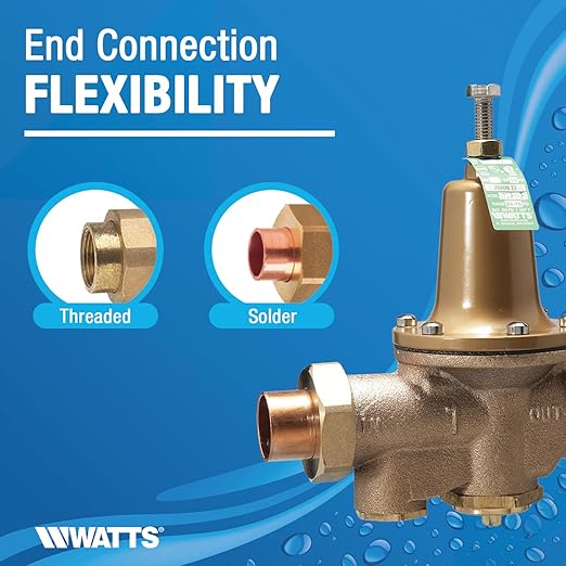 Watts 1-Inch Lead-Free Water Pressure Reducing Valve, Double Union, NPT Female, Polymer Seat, Adjustable 25-75 PSI