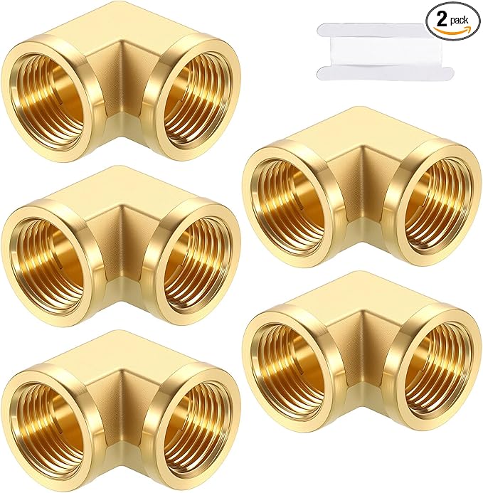 Pack of 2, 90° 1/2" NPT FeMale to 1/2" NPT FeMale Solid Brass Barstock Street Elbow, Forged Pipe Fitting for Pipe Leak Repair, Bathroom Remodeling, Tool Extensions, Compression