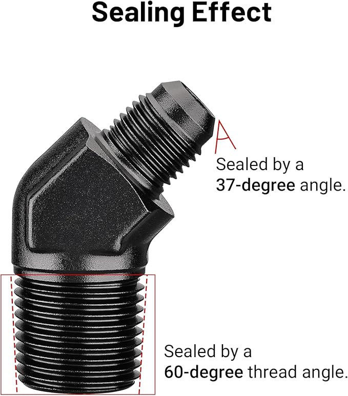 EVIL ENERGY 6AN Male Flare to 1/2" NPT Pipe 45 Degree Fitting Adapter Aluminum Black