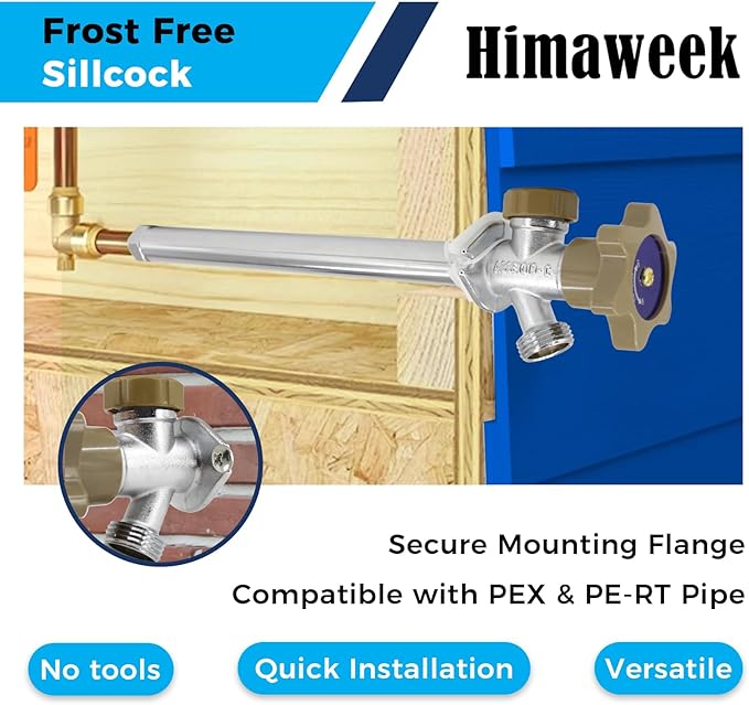 12-inch Anti-Siphon Frost Free Sillcock, Quater Turn 3/4-Inch Hose Bibb x 1/2-Inch PEX End,No Lead Brass Valve Frost Proof Outdoor Faucet Spigot