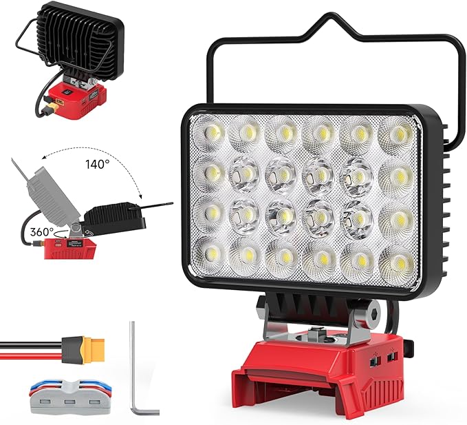 New Upgrade Azocek LED Work Light Compatible with Mil-wau-kee 18V Battery, 72W 7200LM Flashlight, 18V Battery Cordless Work Light with Low Voltage Protection & Dual USB & Type-C Charging Port (72W)