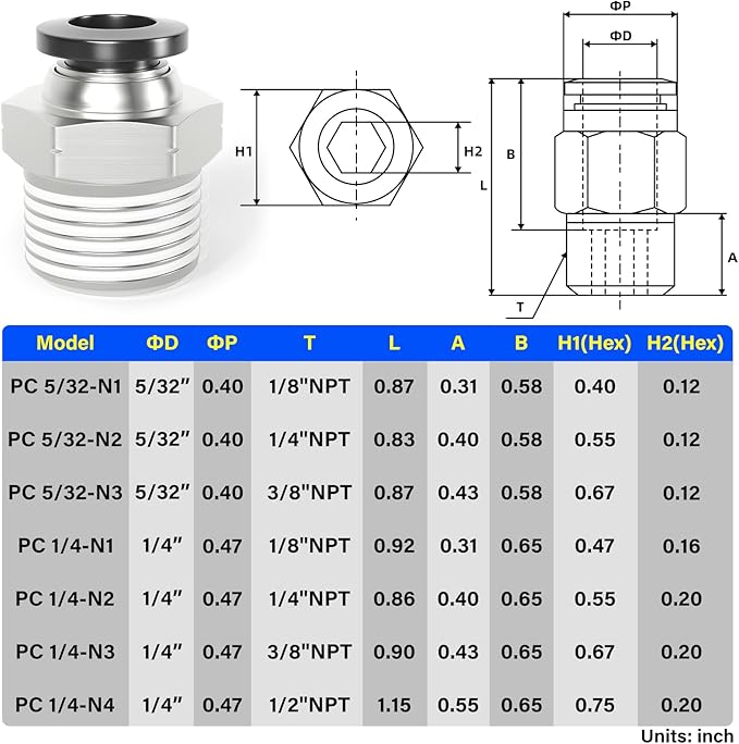 TAILONZ PNEUMATIC Male Straight 1/4 Inch Tube OD x 3/8 Inch NPT Thread Push to Connect Fittings PC-1/4-N3 (Pack of 10)