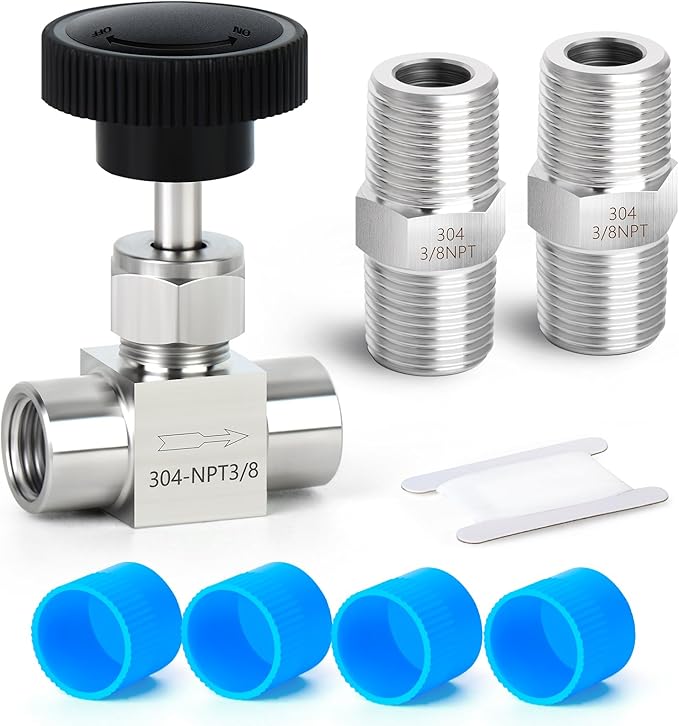 TAISHER 1PCS 304 Stainless Steel Straight Needle Valve 3/8" Female NPT For Flow Control Water Gas Oil With Nipple