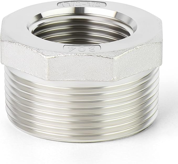 TAISHER 2PCS 304 Stainless Steel Reducer Hex Bushing, 1-1/2" NPT Male x 1/2" NPT Female, Reducing Pipe Adapter Fitting