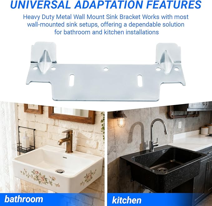 382430-1120A Steel Hanging Bracket,Heavy Duty Metal Wall Mount Sink Bracket for Wall-Mounted Sink,Featuring Multiple Holes for Securing The Threaded Stud Backplate Steel Hanger - 2 Pack