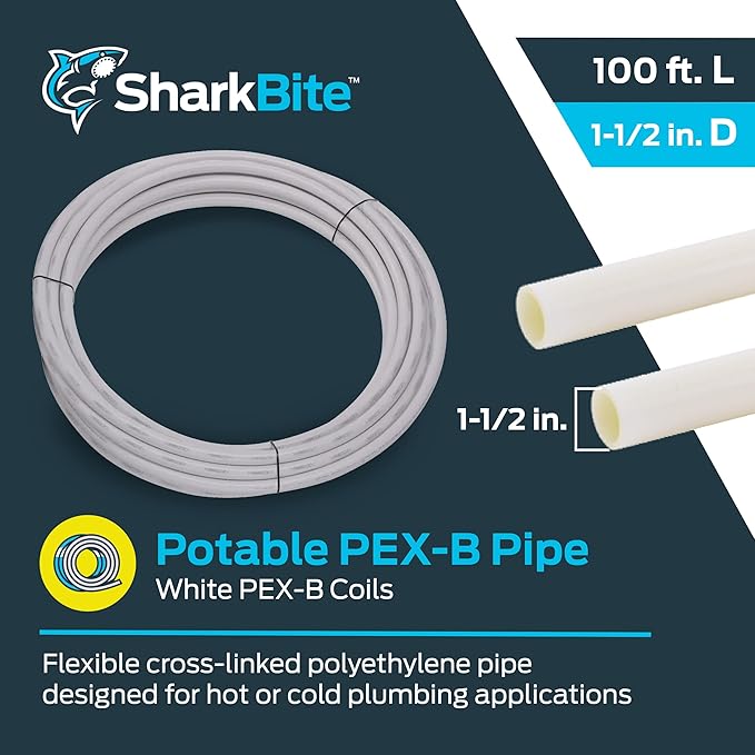 SharkBite 1-1/2 Inch x 100 Feet White PEX-B, Made in the USA, Flexible Water Pipe Tubing for Plumbing, U890W100