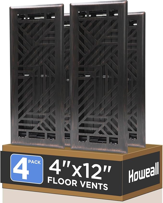 4x12 Inches 4 Pack Heavy Duty Walkable Floor Register Easy Adjust Air Supply Lever Floor Vents - Brooklyn Design - Vent Cover for Home Floor - Oil Rubbed Bronze