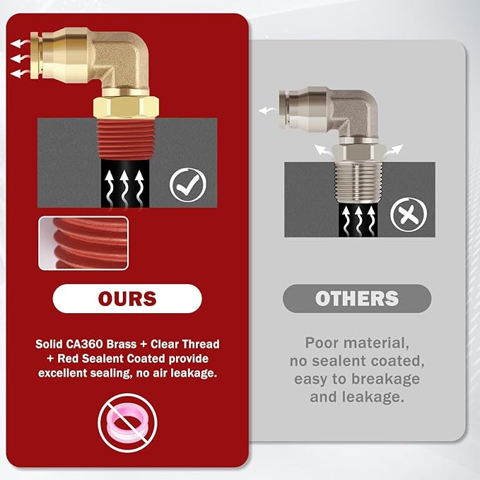 3/8" Quick Push to Connect Fittings Brass 90 Degree Union Swivel Elbow Joint DOT Approved 3/8" Tube OD x 1/2" NPT Thread Air Brake Line Adapter Air Suspension Kit for Car Truck Trailers 2pcs
