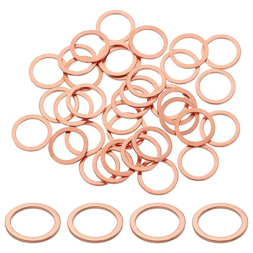 uxcell 100Pcs M12 Flat Washer Copper Washer Sealing Rings, 12mm ID 16mm OD 1mm Thickness Copper Crush Washers Metric Sealing Gasket for Plumbing Machinery Automotive