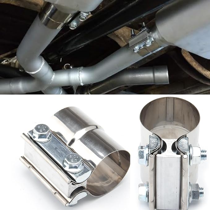 2.5 Inch Butt Joint Exhaust Band Clamp - Stainless Steel T304 Sleeve Coupler with Leak-Proof Design, No-Welding Installation for Cars, Trucks, and Motorcycles
