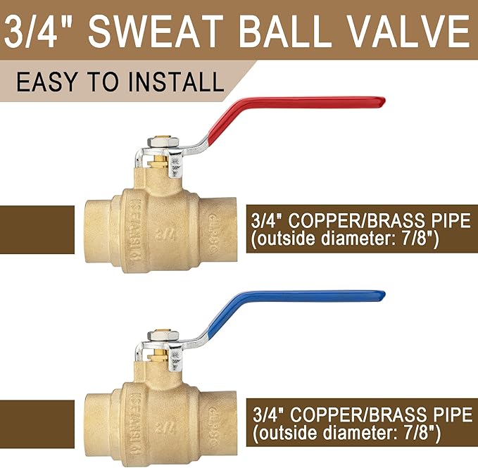 [4 Pieces] Lingmfg 3/4" Sweat Ball Valve Shut Off Valve LING-BV1-3/4FSWT-4