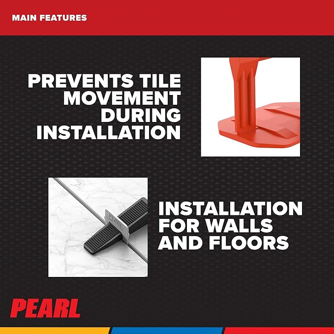 PEARL ABRASIVE CO. Leveling System Box of 2000, Red, 1/8"