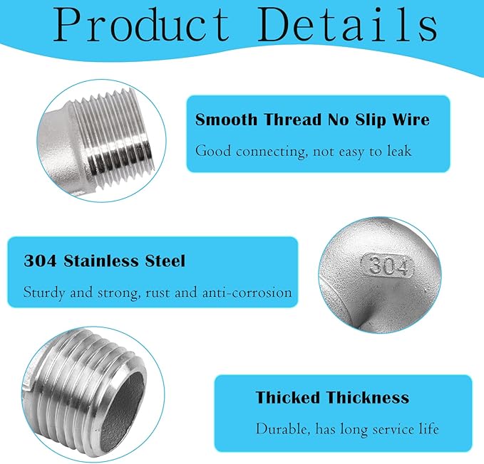 2PCS 304 Stainless Steel 45 Degree Elbow, 3/4" NPT Male Pipe to 3/4" NPT Male Coupler, Heavy Duty Forged Street Elbow Adapter Pipe Fittings, Class 150