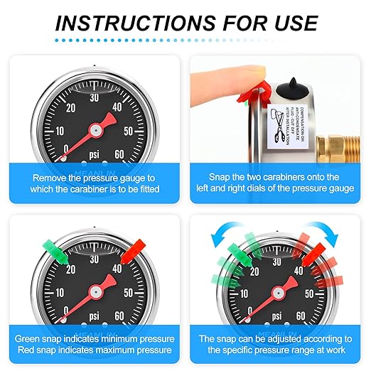 MEANLIN MEASURE 0~60Psi Black Stainless Steel Pressure Gauge, Glycerin Filled 1/8" NPT 1.5" FACE DIAL, Liquid Filled Pressure Gauge WOG Water Oil Air Back Mount (with 2PCS Snaps)