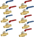 Hourleey 10 Pieces 3/4 Inch Pex Brass Full Port Shut Off Ball Valve Hot and Cold, Quarter Turn HOT (RED) COLD (BLUE) of Brass Water Stop Shut Off, 1 Piece Each