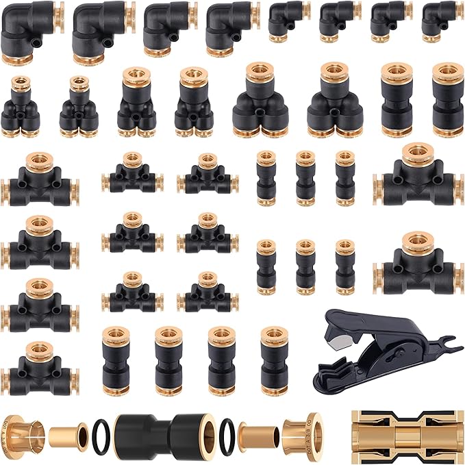 CheeMuii 39 PCS DOT Air Line Quick Connect Fittings 1/4" 3/8" 1/2" Push to Connect Fittings DOT Brass Air Hose Fittings Repair Kit for Semi Truck Air Line Kit or Industrial Air System