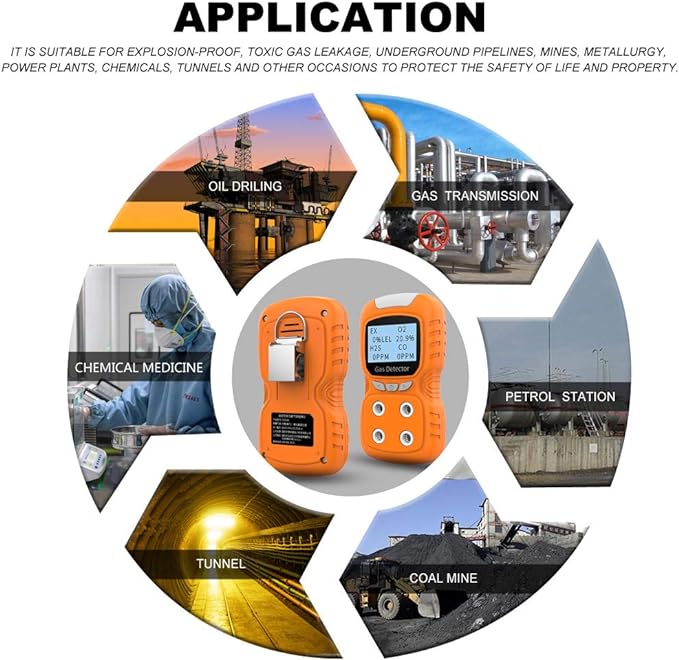 Portable Gas Detector, Gas Clip 4 Gas Monitor Meter Tester Analyzer, Rechargeable LCD Display Sound Light Shock Air Quality Tester, 2 Year Detector…