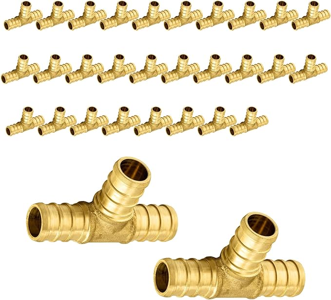 30-Pack PEX Fittings Niikappu 1/2"x1/2"x1/2" Pex Tee, Brass Crimp Pipe Fittings for PEX Pipes, ASTM F1807