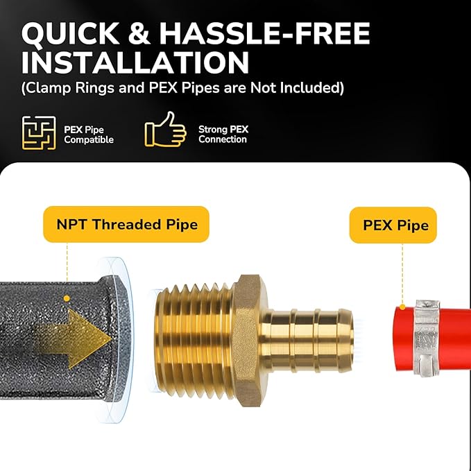12 Pack Pex Fittings, 1/2" Male NPT to 1/2" Pex Male Adapter, Heavy-Duty Brass Crimp Fittings for PEX Pipes with Leak-Resistant Construction, NSF & UPC Certified