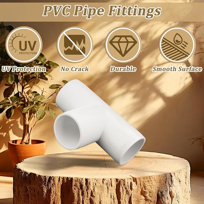 16-Pack 1" PVC Fittings Tee, Furniture Grade 1 Inch PVC Pipe Fittings 3 Way, UV Resistant, Fits SCH40 Pipe DIY Garden Shelves, Greenhouse, Shelf