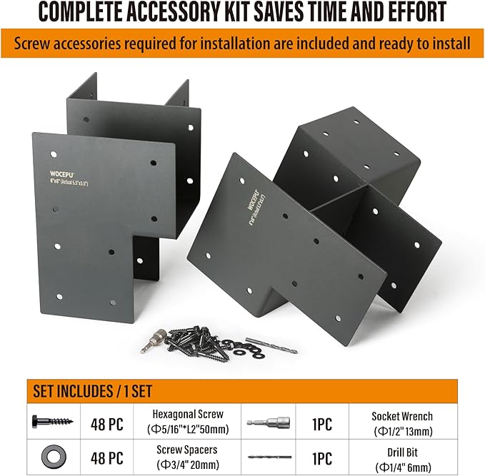 2 Pack Heavy Duty 6x6 (Actual 5.5"x5.5") Stainless Steel Corner Post Caps Tie Bracket , Fit Connecting Wood Gazebo, Deck Patio Post and Wood Beams Bracket (Dark Ggray)