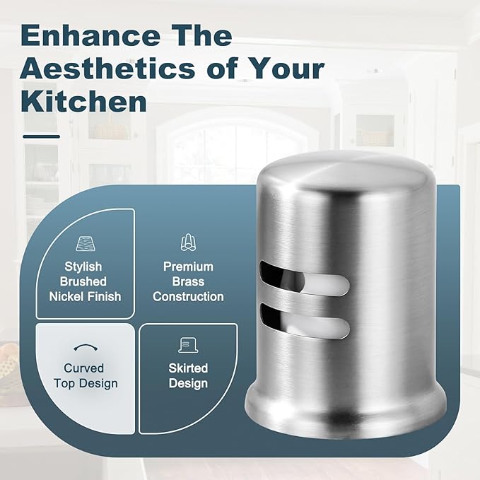 Dishwasher Air Gap Cover for Kitchen, Solid Brass Air Gap Cap with Skirted Design, Dishwasher Overflow Vent Cap Replacement Only, Brushed Nickel