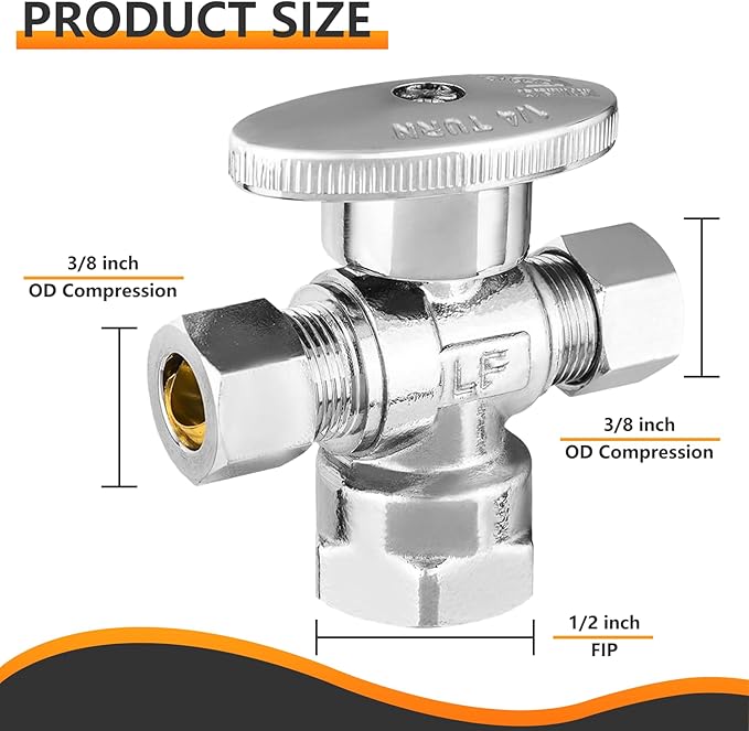 5-PCs HeSun Dual Compression Outlet Angle Stop Valve, 1/2" FIP x 3/8" OD Comp x 3/8" OD Comp, 1/4-Turn Shut Off Valve for Bathroom, PEX Chrome Plated Brass(VALVE369)