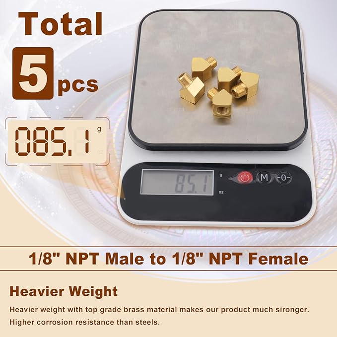 5pcs 1/8” Brass Fittings 45 Degree Barstock Street Elbow 1/8" NPT Male Pipe to 1/8" NPT Female Pipe Elbow Forged Brass Pipe Fittings