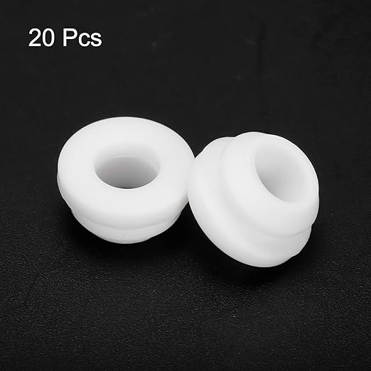 MECCANIXITY 20Pcs Snap Silicone Rubber Grommet Plug Mount Dia 10mm ID 7mm Narrow Groove Width 2mm Seal Anti-Scratch Sleeves for Electrical Box Cable Pipes White