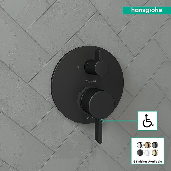 hansgrohe Ecostat Modern Pressure Balance Shower Valve Trim with Diverter in Matte Black, 04447670