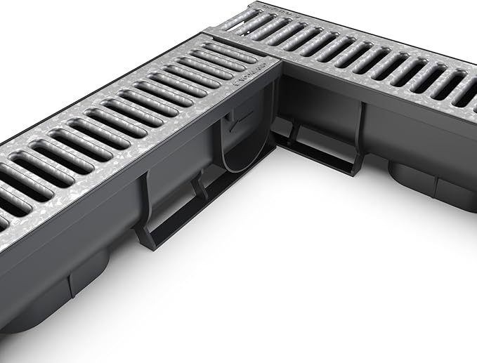 Vodaland - 3 Inch Easy 1 Premium Trench Drain Channel - Galvanized Stamped Steel Grating (3)