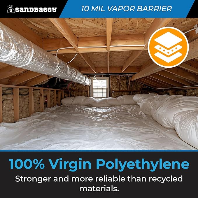 10 Mil Clear Vapor Barrier – Polyethylene Visqueen (USA Made) - Sandbaggy (10 ft x 100 ft, 1)
