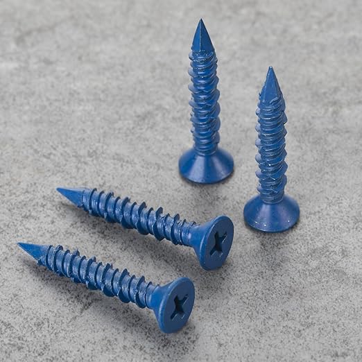 95Pcs 3/16 x 1-3/4 in Concrete Screws with Drill bits,Masonry Screws for Concrete Assortment Kit,Flat Head Block Cement Stacoo Screws and Anchors,Diamond Point,Blue Coated(1LB)