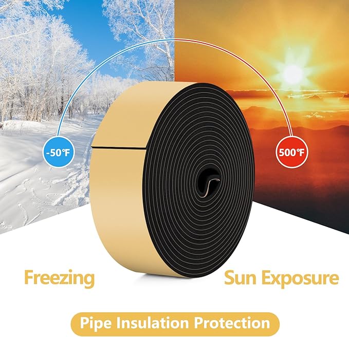 DEMEDO Pipe Insulation Tape, Pipe Wrap Insulation Foam Tape Self Adhesive, Outdoor Water Pipe Insulation Roll for HVAC, AC Line Insulation, 3 inch x 16.5 FT Heat Tape for Water Pipe, Black