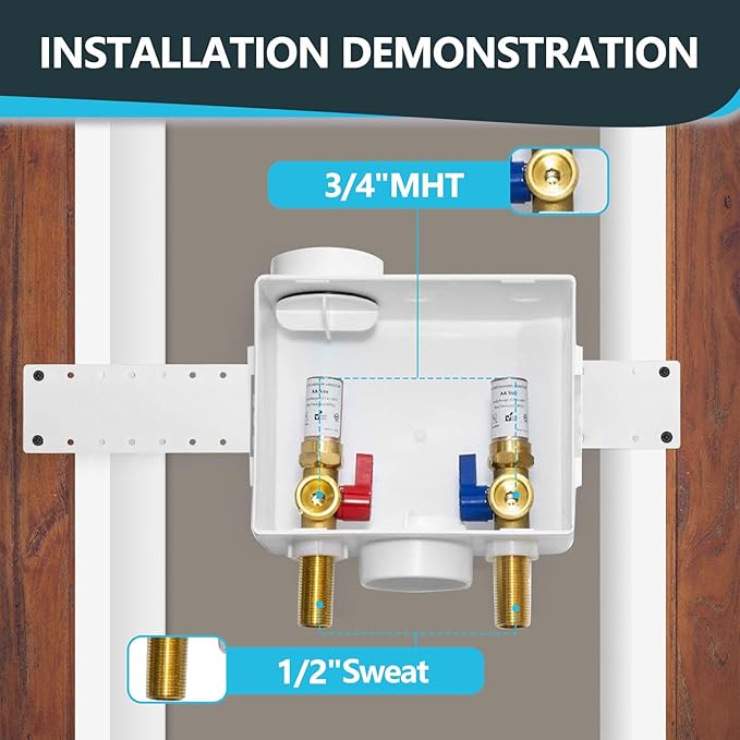 Washing Machine Outlet Box, Center Drain/Side Drain, 1/2 Inch MIP Sweat Inlet x 3/4 Inch MHT Outlet Connection, with Copper Water Hammer Arrestor (Pack of 10)(WM011-10Pack)