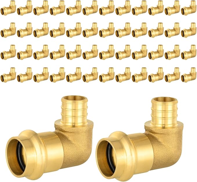 50-Pack HeSun Copper Press Fitting Elbow, 3/4" PRESS X 3/4" PEX F1807 Crimp Elbow, LF Brass