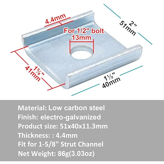 10 Pcs Strut Channel Washer Accept 1/2" Bolt, U-Strut Saddle Washer for 1-5/8" Strut Channel