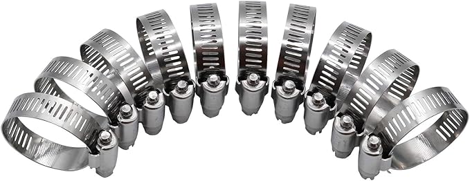 ROADFORMER 1" Worm Gear Hose Clamp - SAE 16 Size, Full Stainless Steel with 1/2" Band Width, Working Range 19mm - 38mm Hose Clamps, 10 Pack