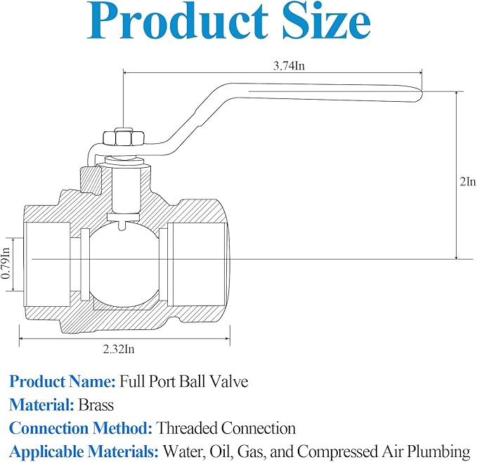 WiseWater 3/4" NPT Full Port Brass Ball Valve, with 1/4 Turn Blue Handle, 600 WOG, Plumbing Fitting, UPC Certified, 2 Pcs