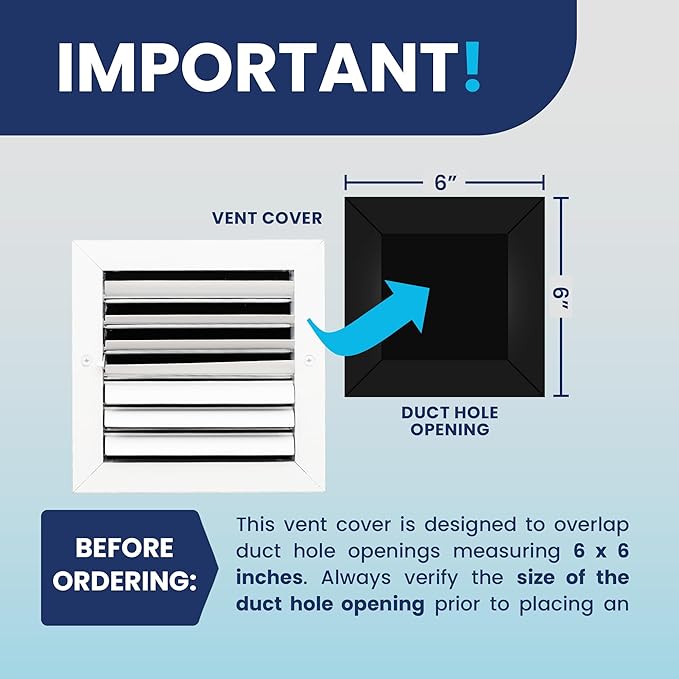 6x6 Inch (Duct Opening) Aluminum 2-Way Air Flow Vent – HVAC Vent Cover for Wall or Ceiling – Quiet HVAC Wall Register with Multi-Shutter Damper – Adjustable Curved Blade - Plastic Seal for Tight Fit