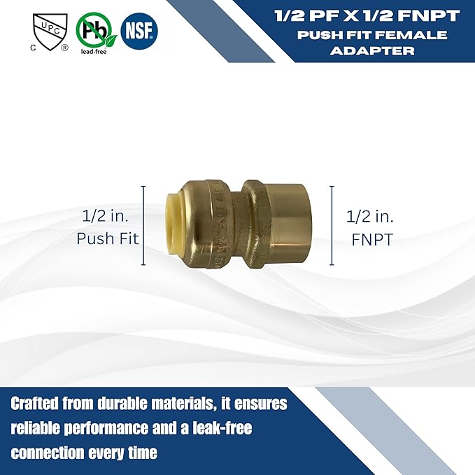 XFITTING Push Fit 1/2 Inch x 1/2 Inch Female Adapter, 27-3-7=10XX, 10 Pieces