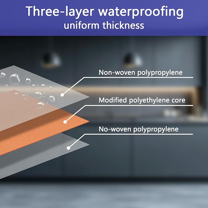 Waterproof Membrane 9.8 Inch X 98.5 Ft / 83.6 Square Feet Waterproofing Shower Membrane 23.6mil Thickness Waterproof for Sauna Bathroom Walls Tile Underlayment Polyethylene Fabric Roll