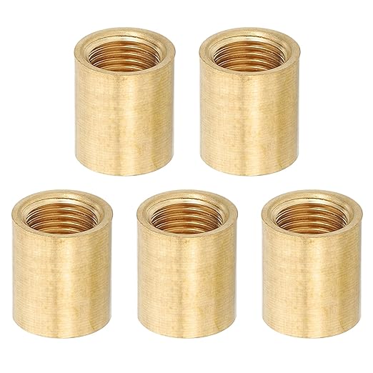 PATIKIL Lamp Pipe Brass Coupling Nut, 5 Pcs 15mm Long M10 Fine Round Thread Sleeve Lamp Pipe Adaptor Rod Connector Hardware for Light Fixture Assembly or Repair, 13mm OD.
