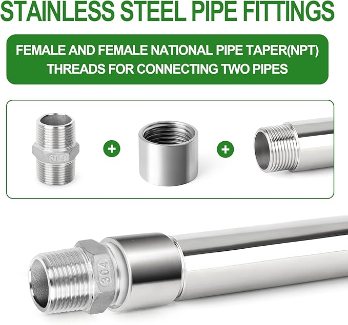 TAISHER 2PCS 304 Stainless Steel Cast Pipe Fitting, Coupling, 2" x 2" NPT Female Threaded