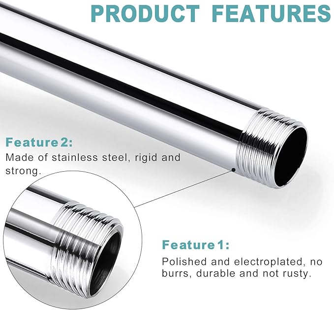 BESTILL 12 Inch Ceiling Mount Rain Shower Head Arm and Flange, Chrome