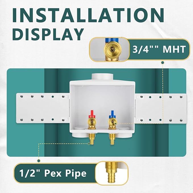 (Pack of 2) Niikappu Washing Machine Outlet Box, 1/2 Inch Pex Crimp Inlet x 3/4 Inch MHT Outlet Connection, Washer Box with Double Drains