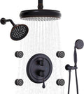 Enga Antique Shower Faucet Sets Dual Heads with 4 Body Jets, 8" + 6" Ceiling & Wall Mount Vintage Shower Head with Handheld Spray Combo, 4 Way Diverter Brass Valve, Oil Rubbed Bronze