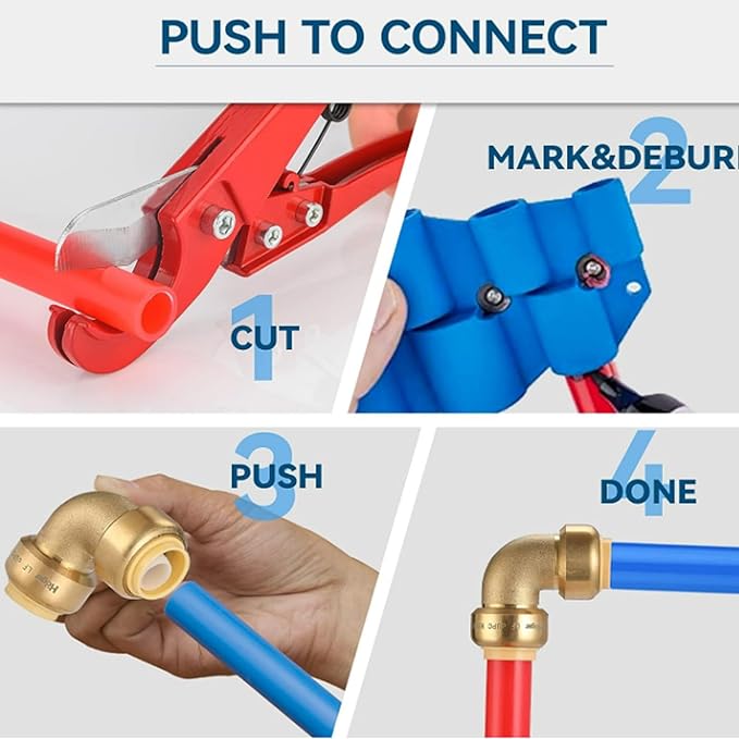 3/4" 90-Degree Pushfit Elbow,50 Pack Push-fit Elbows with 1 Pack Disconnect Clip, Push-to-Connect Plumbing Fittings for PEX, Copper, CPVC