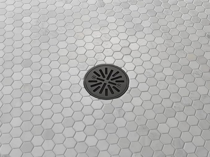 Delta 4 Inch Matte Black Tile-In Round Shower Floor Drain with Gasket and Removable Drain Gate, Matte Black DT061411-BL